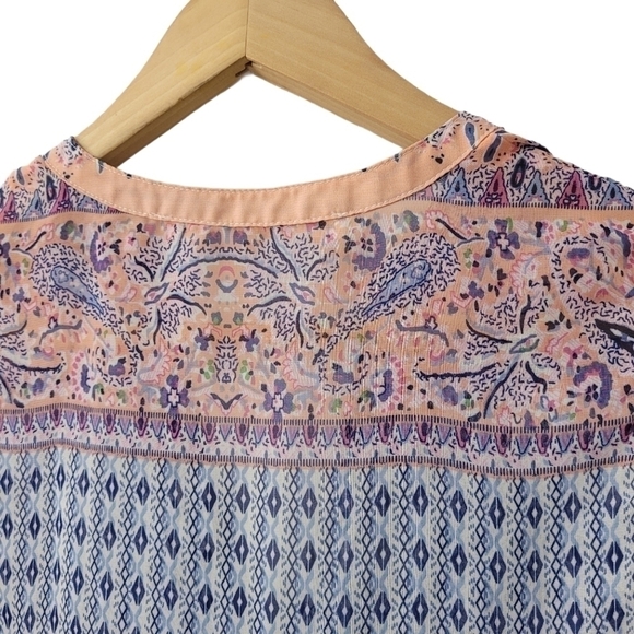 Blue Pink Tunic Boho Blouse Simi Sheer Lightweight Top Size Small - Picture 5 of 7